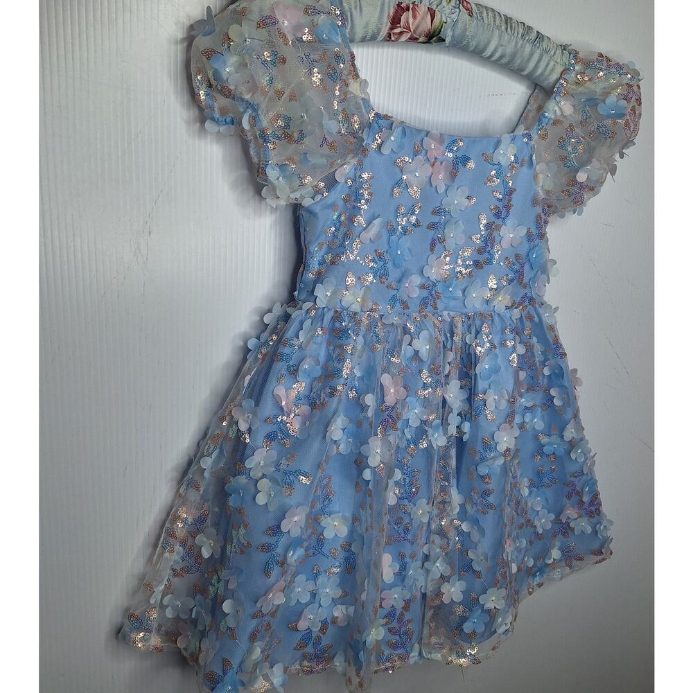 Rare Edition Sequin Floral Dress Girls 5 Fluffy Princess Fancy Party Puff Sleeve - Picture 2 of 9